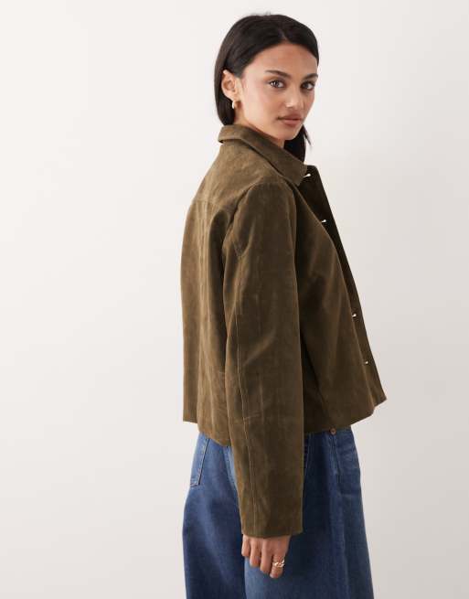 Gina Tricot faux suede short jacket in khaki, 2 of 4