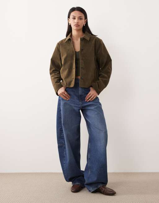 Gina Tricot faux suede short jacket in khaki, 3 of 4