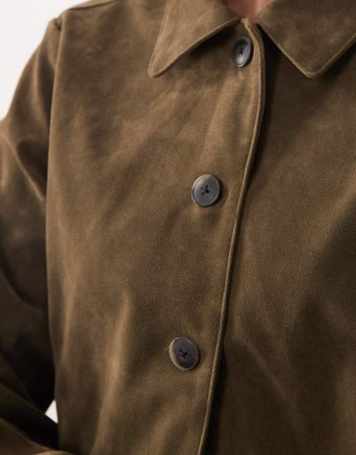 Gina Tricot faux suede short jacket in khaki, 4 of 4