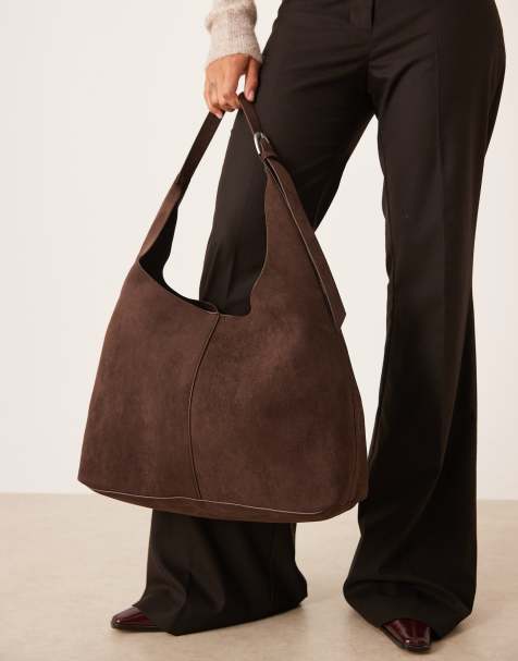 Gina Tricot faux suede slouchy shoulder bag in chocolate brown - view 1