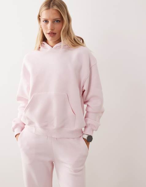 Gina Tricot - Felpa oversize rosa chiaro con cappuccio in coordinato - view 1