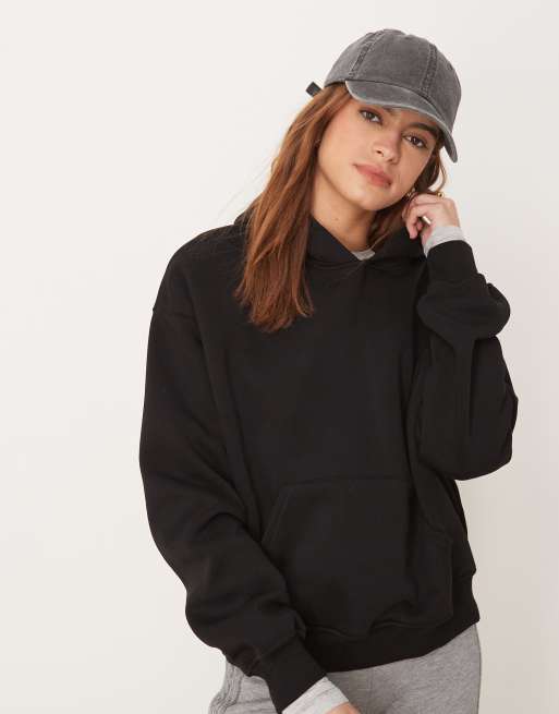 Gina Tricot - Felpa taglio comodo nera con cappuccio