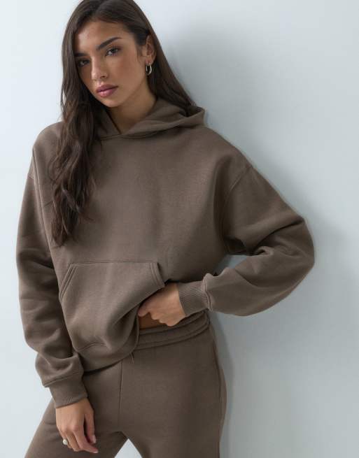 Gina Tricot - Felpa vestibilità comoda marrone con cappuccio in coordinato, 2 di 3