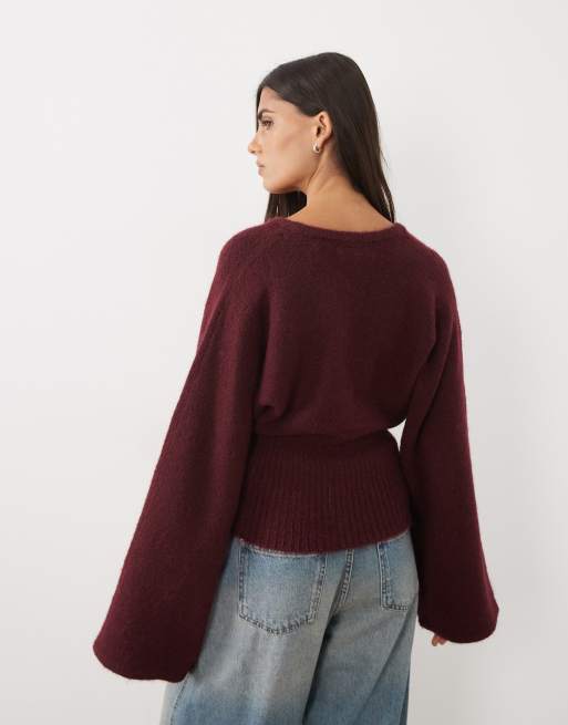Gina Tricot figurbetonte Strickjacke mit taillierter Form in Burgunderrot, 4 von 4