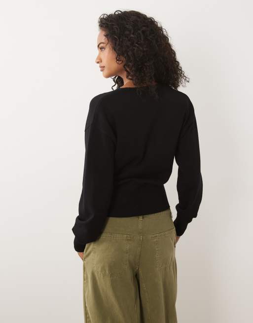 Gina Tricot figursydd stickad kofta i svart, 4 av 4