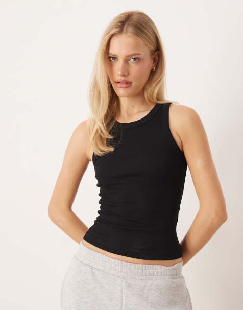 Gina Tricot fitted rib knit tank top in black - view 1