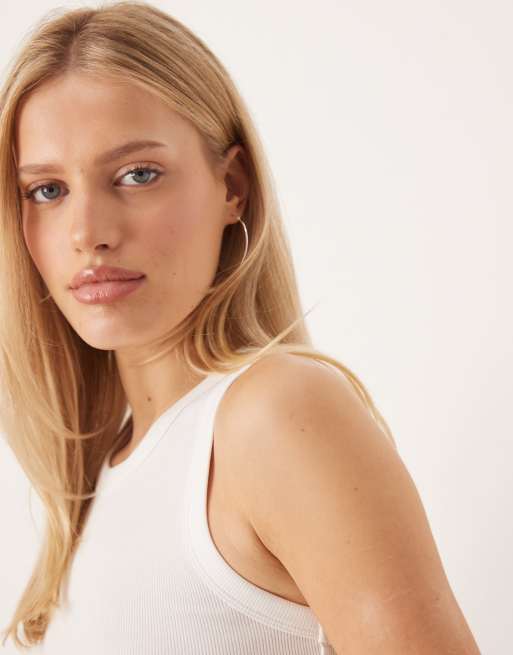 Gina Tricot fitted rib knit tank top in white, 3 of 4