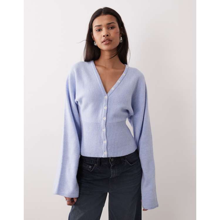 Gina Tricot fitted waist knit cardigan in light blue | ASOS