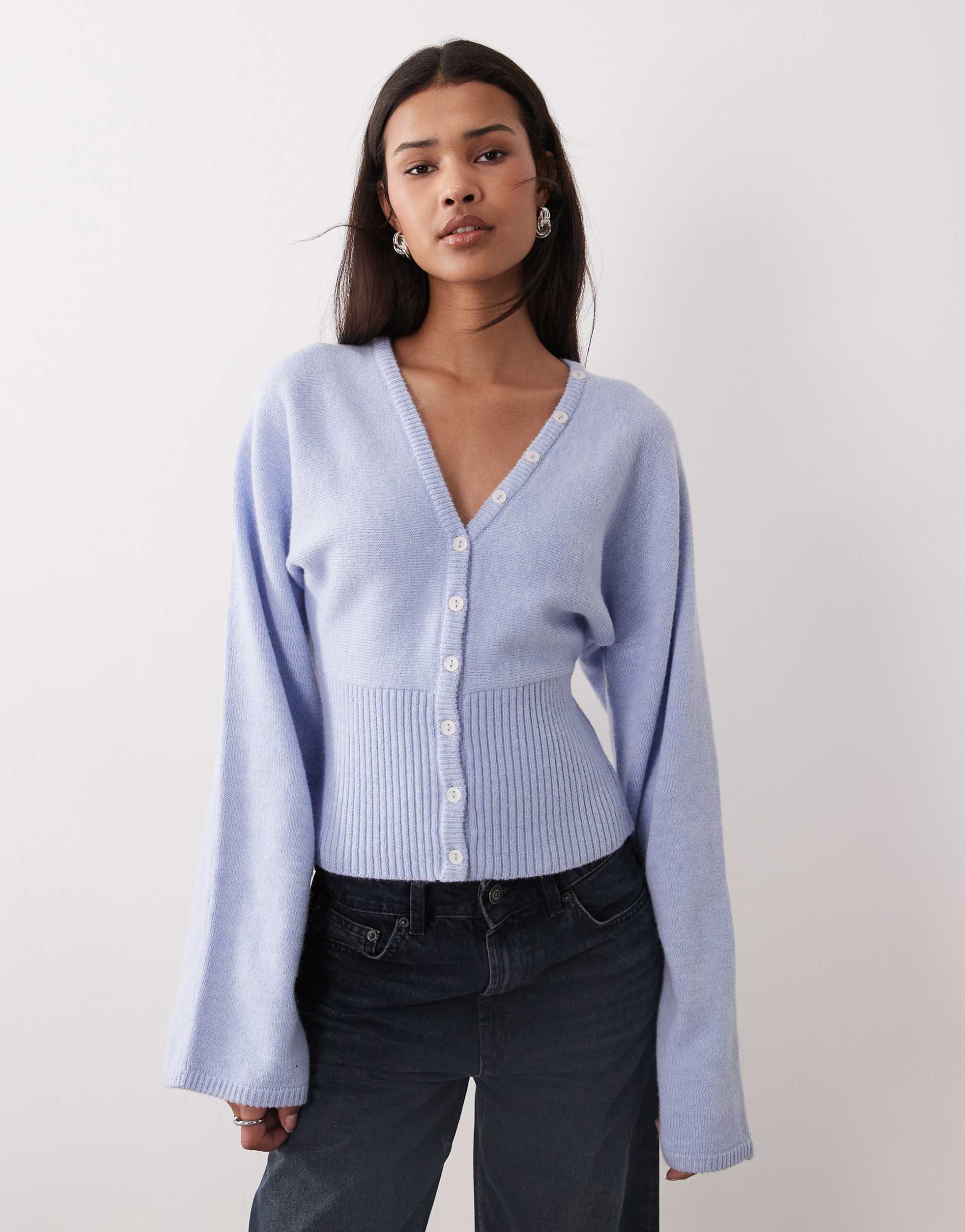 gina tricot fitted waist knit cardigan in light blue