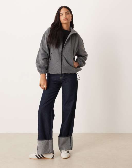 Gina Tricot fleece zip up jacket in dark gray