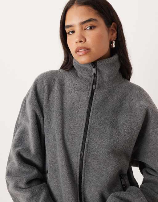 Gina Tricot fleece zip up jacket in dark gray