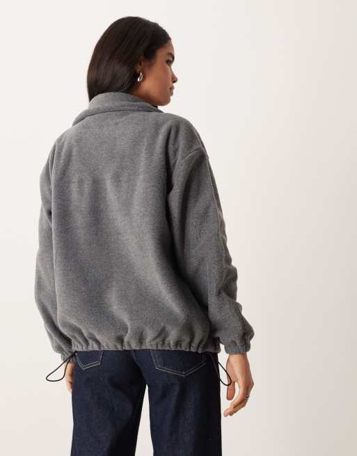 Gina Tricot fleece zip up jacket in dark gray, 4 of 4