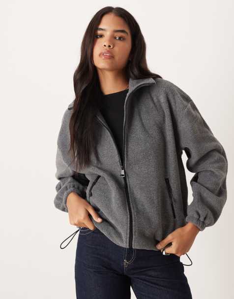 Gina Tricot fleece zip up jacket in dark grey - view 1