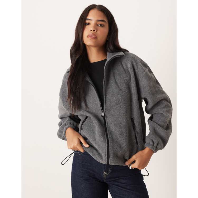 Gina Tricot fleece zip up jacket in dark grey | ASOS