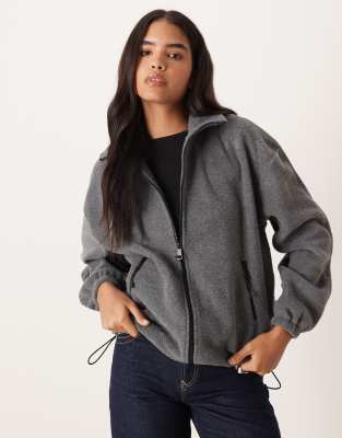 Gina Tricot - Fleecejacke in Dunkelgrau mit Reißverschluss