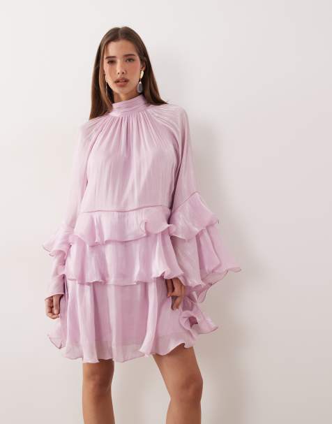 Gina Tricot flowy frill trim mini dress in pink - view 1