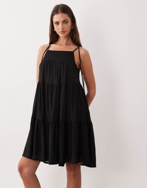 Gina Tricot flowy strap detail mini dress in black - view 1