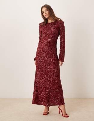 GINA TRICOT FLUTED SLEEVE SEQUIN MAXI DRESS WITH OPEN BACK 