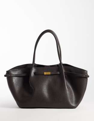 Gina Tricot Fold Detail Tote Bag In Brown