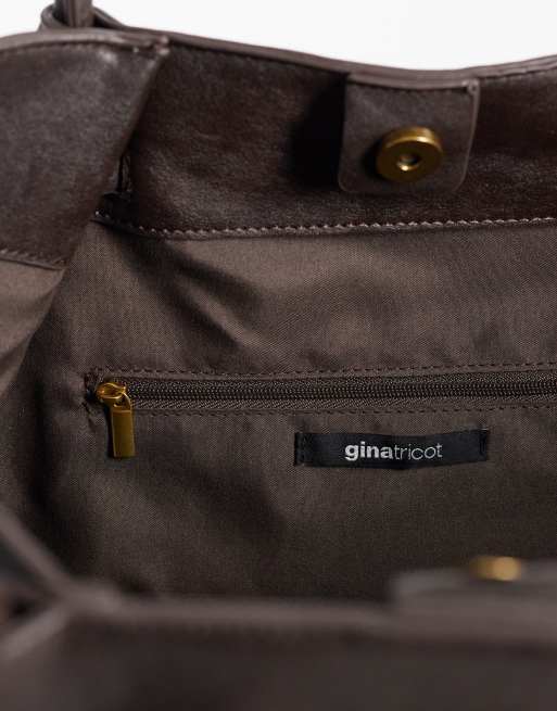 Gina Tricot fold detail tote bag in mole brown, 3 of 4