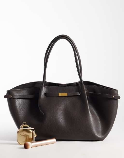 Gina Tricot fold detail tote bag in mole brown, 4 of 4