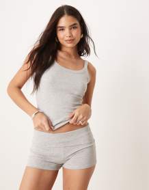 Gina Tricot rib singlet top in grey melange