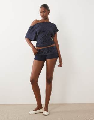 Gina Tricot Fold Over Lounge Shorts In Blue
