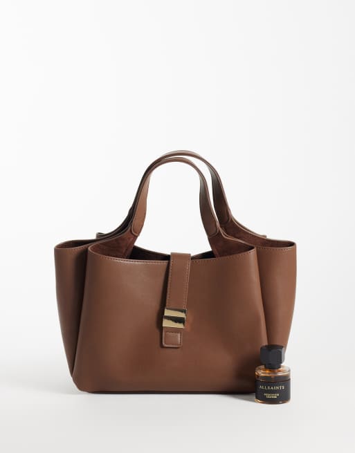 Gina Tricot folded one handle tote with buckle detail in brown, 2 of 4
