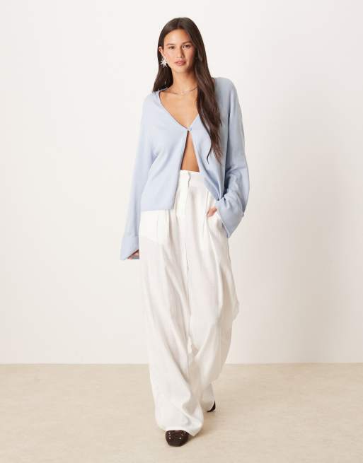 Gina Tricot folded sleeve single button knit cardigan in light blue
