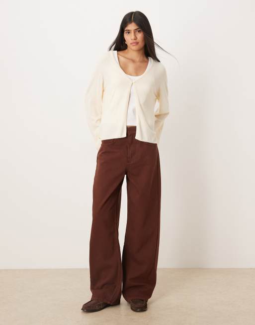 Gina Tricot folded sleeve single button knitted cardigan in butter yellow, 2 of 4