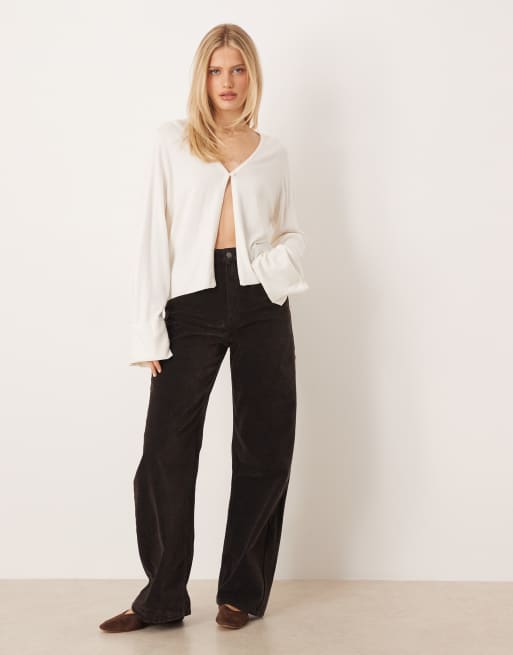 Gina Tricot folded sleeve single button knitted cardigan in cream, 2 of 4