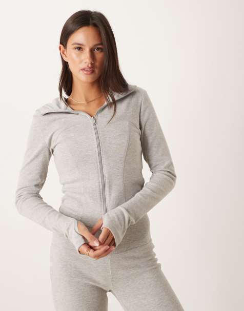 Gina Tricot – Formende Sportjacke in Hellgrau mit Reißverschluss, Kombiteil - view 1