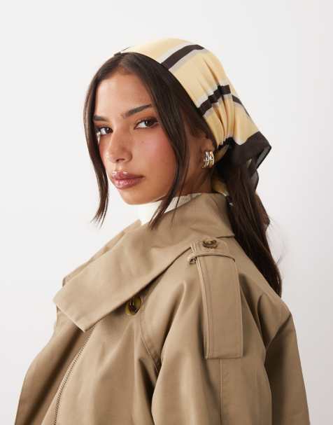 Gina Tricot foulard in raso a righe gialle - view 1