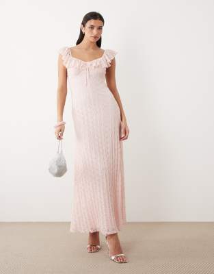 Gina Tricot Frill Lace Maxi Dress In Neutral