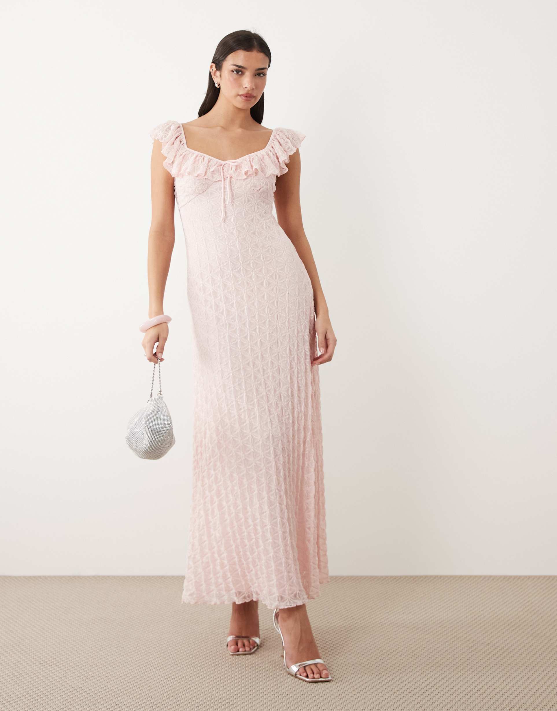 gina tricot frill lace maxi dress in pink