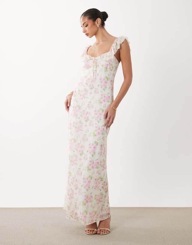 navy maxi dress with sleeves Floral Elegant V Neck Sleeves Dark Navy Long Wedding Guest Dress, Dark_Navy / L