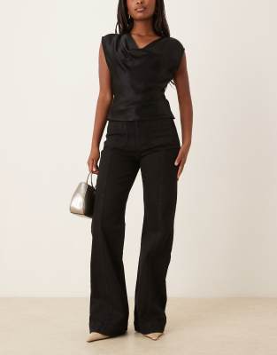 Gina Tricot Front Pocket Wide Leg Flare Jeans In Black