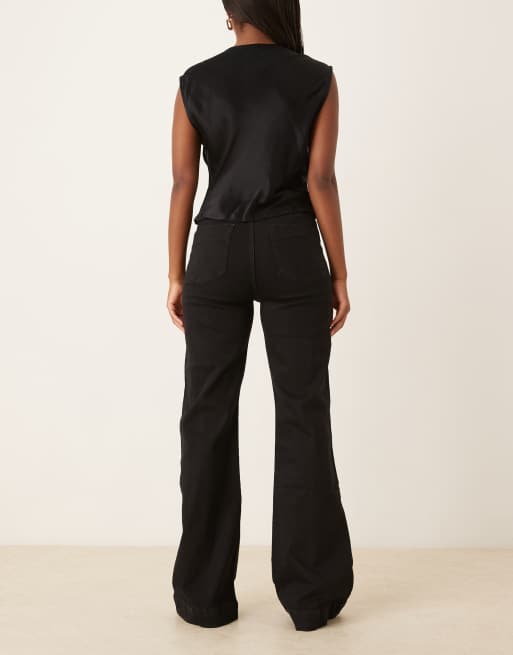 Gina Tricot front pocket wide leg flare jeans in black
