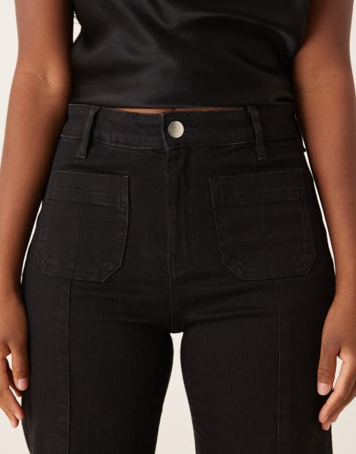 Gina Tricot front pocket wide leg flare jeans in black