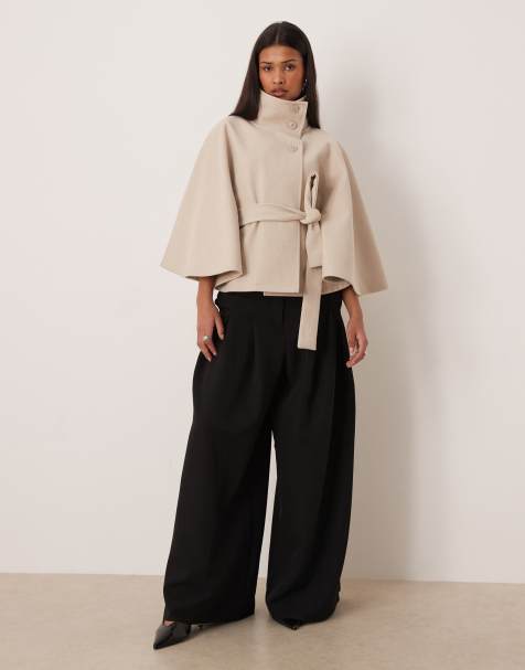 Gina Tricot funnel neck belt cape jacket in beige melange - view 1