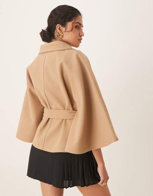 Gina Tricot funnel neck belted cape jacket in beige