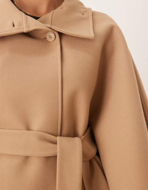 Gina Tricot funnel neck belted cape jacket in beige