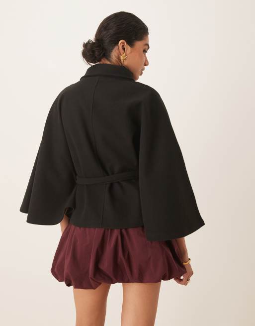 Gina Tricot funnel neck belted cape jacket in black