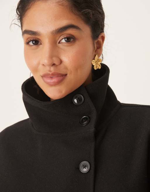 Gina Tricot funnel neck belted cape jacket in black