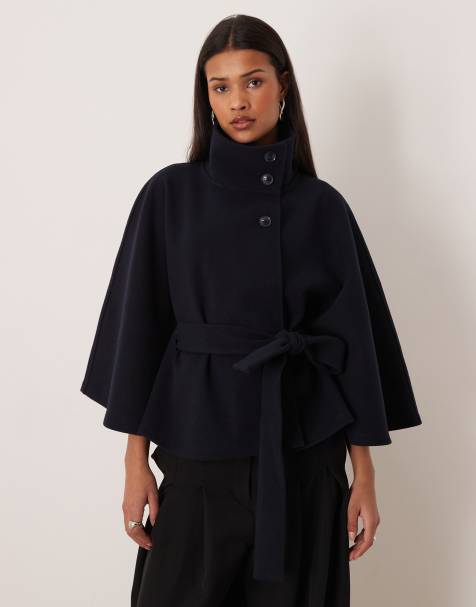 Gina Tricot funnel neck belted cape jacket in navy - view 1