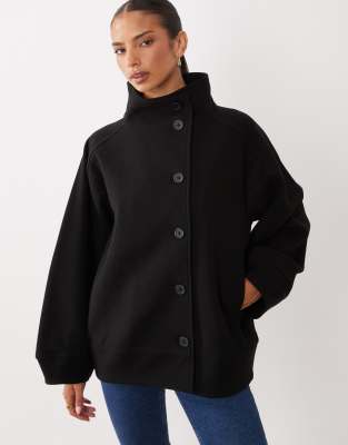 Gina Tricot Short High Funnel Neck Jacket With Wool In Black