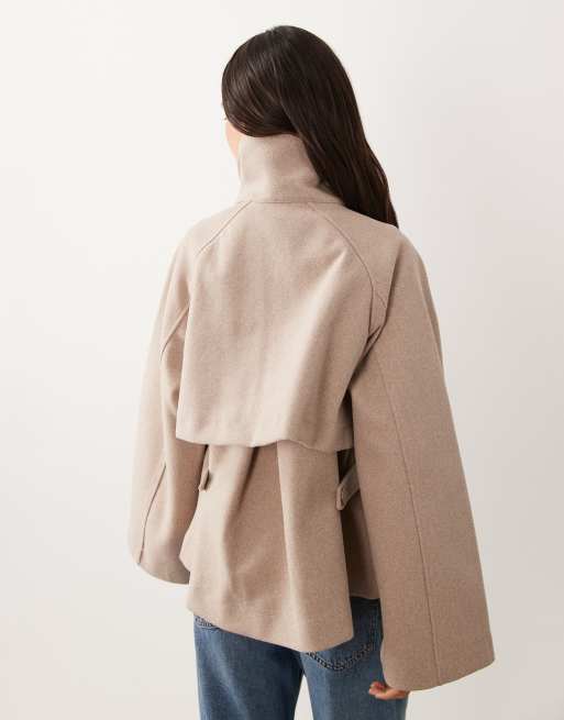 Gina Tricot funnel neck coat with adjustable waist in beige, 4 of 4