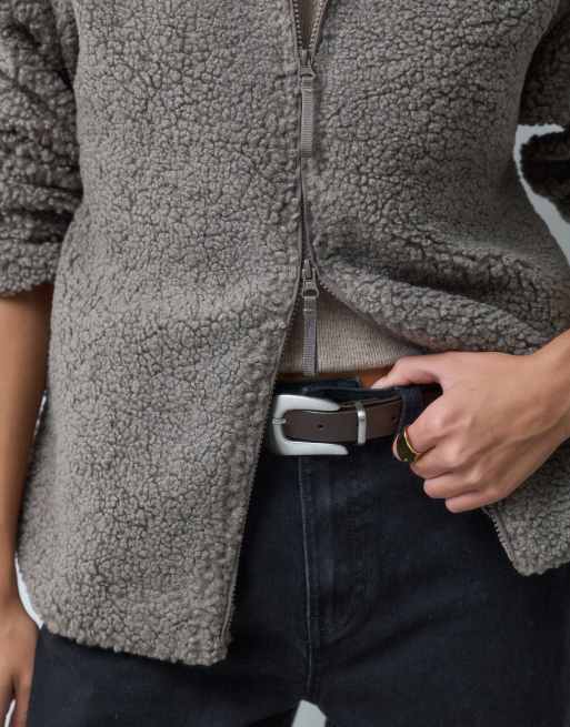 Gina Tricot funnel neck fleece jacket in light brown, 3 of 5