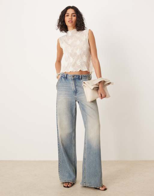Gina Tricot funnel neck sleeveless lace top in off white, 3 of 4