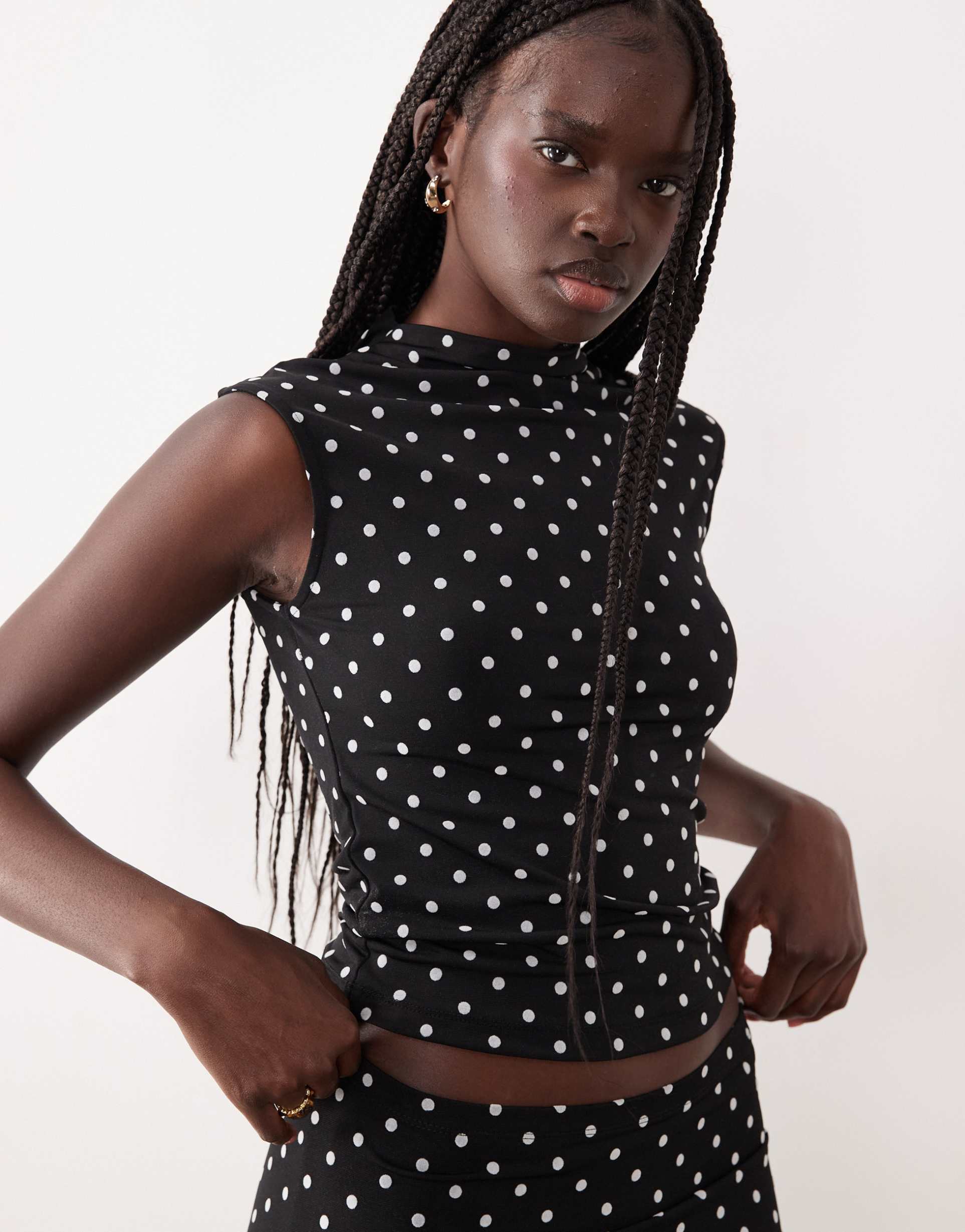 gina tricot funnel neck top in black and white polka dot - part of a set